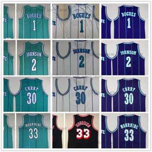 Mitchell och Ness 1992-93 Basket Tyrone 1 Muggsy tröja sydd Larry 2 Johnson 30 Dell 33 Alonzo Curry 96-97 Mourning Retro Svart Vit Grön Lila tröja