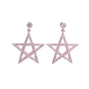 Ciondola il lampadario in argento 925 lungo 27mm orecchini pendenti per le donne argento / oro rosa stella a cinque punte Brincos gioielli moda femminile