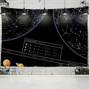 Arazzi Arazzo Appeso a parete Mappa del cielo dell'emisfero settentrionale Costellazioni stellari Sfondo nero Decorazione interstellare