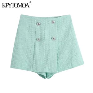 KPYTOMOA Women Chic Fashion With Buttons Tweed Shorts Skirts Vintage High Waist Side Zipper Female Skorts Mujer 210719