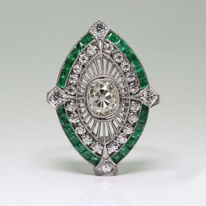 Conjunto Esmeralda Anel venda por atacado-Anel senhora esmeralda micro set diamante dois cor moda jóias sorriso
