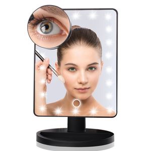 Specchio per trucco illuminato 22 luci a LED con ingrandimento 10X Rotazione a 360 ° Sensore tattile Oscuramento Doppia alimentazione Specchi cosmetici compatti