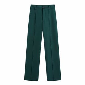 Spring Women Bright Line Decoration Green Casual Suit Pants Office Lady Loose Trousers P 210430