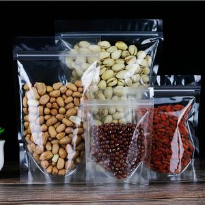 100PCS LOT STAND UPP BAG TRANSPARENT PLASTIC Zipper Väskor Luktsäker Förpackning Återanvändbar matlagringsfötter för kaffe te mellanmål