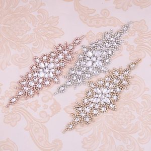 Wedding Sashes SESTHFAR Rhinestone Bodice Appliques Silver Bridal Belt Gold Crystal Beaded Pearl Fix Iron Sew On For Clothing