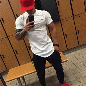 Nytt märke Kläder Tight Bomull + Mesh T-shirt Mens Fitness T Shirt Homme Gym Tee Tee Te Shirt Män Fitness Sommar Bodybuilding Tshirt 210421