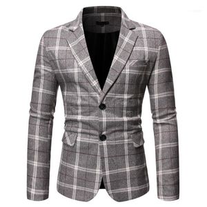 Trajes de boda de negocios informales para hombre, prendas de vestir a cuadros de talla grande, chaqueta, abrigo, Tops, Masculino, ajustado, Fit1