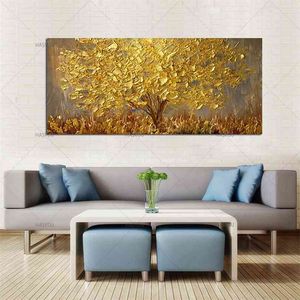 手描きのナイフゴールドツリー油絵キャンバスラージパレット3D絵画のための絵画のモダンな抽象的な壁の美しい写真210827