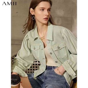 Amii minimalism sommar denim jacka för kvinnor kausal solid lapel single-breasted fashion short women's coat 12140244 210914