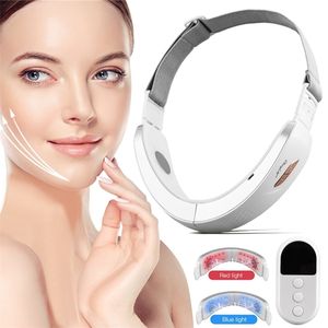 CkeyiN Massager Double Chin Removal Face Lifting Belt Vibration Machine LED Pon Therapy Tighting Slimming Chin Reducer 220301