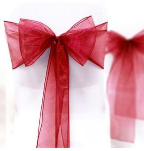 Wholesale-High Quality Dark Red 8" (20cm) W x 108" (275cm) L Wedding Favor Party Banquet Organza Chair Sash Decor-Free