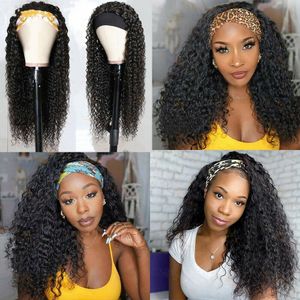 Fashion Kinky Curly Headband Wig Ice Silk Hair Band Longo Cabelo Cabelo Cabelo Headband Wig Perucas Sintéticas Nenhum Máquina Apenas Headband Wigs