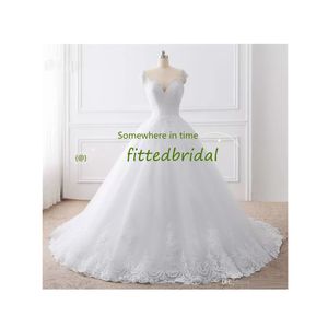 Real Images Wedding Dresses Lace Appliques Bridal Gowns Vestido De Princess Beach Dress Ball Gown251n