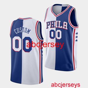 Costurado Philadelphia #00 Custom Icon Association Split Azul Branco Jersey em dois tons Adicionar qualquer número de nome