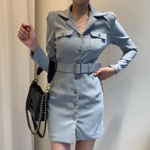 Sashes Shirt Long Sleeve Dress Button Mini Sexy Black Office Pink Korean Short Blue Harajuku Kleider Damen Autumn 2021 Winter Casual Dresses