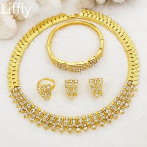 Earrings & Necklace LIFFLY Italian Luxury Wedding Engagement Jewelry Crystal Bangle Ring Charm Women 24 Gold Gifts Sets