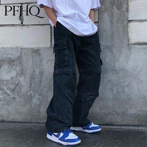 Men's Jeans PFHQ Men Streetwear Overalls Fashion 2021 Autumn Straight Tube Loose Denim Pants Hip Hop Cool Black Vintage 21D454