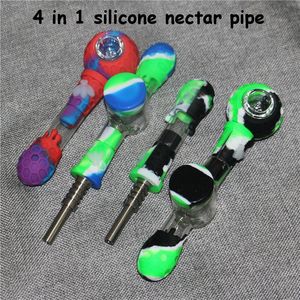 4 in 1 fumo in silicone con tubi in silicone olio cucchiaio con tubi con ciotola di vetro in titanio portatile portatile