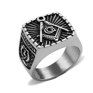 Бесплатные масоны Master Masonic Rings из нержавеющей стали черный ретро античный серебряный компас квадрат Freemason Sepelet Ring Freemasonry братская ассоциация мужские украшения