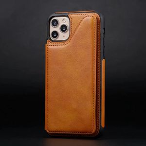 Shockproof Phone Cases for iPhone 13 12 11 Pro X XR XS Max 7 8 Plus Solid Color Calfskin Texture PU Leather Kickstand Protective Case with Card Slots