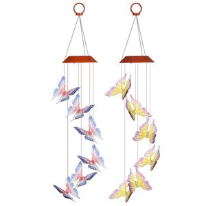 Solar Powered LED Wind Chime Light Hanging Color-Changing Yard Garden Butterfly Lamp Decor - Blue