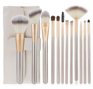 Süßes Make-up-Pinsel-Set zum Verblenden von Foundation, Puder, Rouge, Lidschatten, weiße Kosmetikpinsel mit synthetischen Borsten, veganer Pinsel, 12 Stück, veganfreundlich