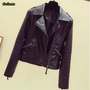 Guilantu Plus Storlek 5XL 6XL Motorcykel Faux PU Läderjacka Kvinnor Tyngdkrage Zipper Black Punk Streetwear Biker Coat 211110