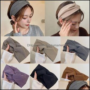 Headbands Hair Jewelry Women Headband Solid Color Wide Turban Twist Knitted Cotton Makeup Hairband Girl Aessories Twisted Knotted Headwrap D