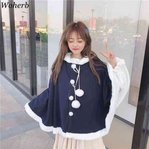 Giapponese Kawaii Harajuku Felpa con cappuccio Mantello Mantello Allentato Pullover Manica a pipistrello Felpa con cappuccio Cappotto Autunno Carino Poncho 210519