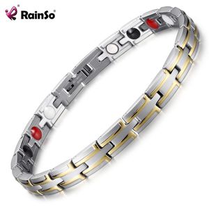 RAINSO Märke Hälso och sjukvård Elements Rostfritt Stål Klassiskt Slivergold Magnetiskt Armband För Kvinna Drop Link Kedja