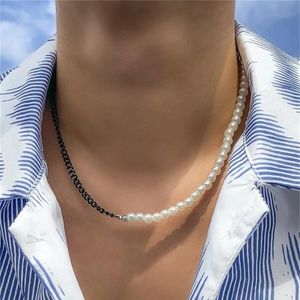 Collane a sospensione hip hop vintage hip hop gotico metallo nero collana di perle artificiali per donne uomini uomini modalità di moda semplice street stylejewelry