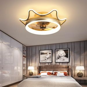 Takfläktar Modern enkel fläkt kristalldekorativ LED -fjärrkontroll belysning av sovrum lamplig lampor