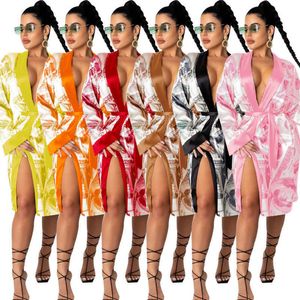 Women Pyjama Dresses Bandage Nightwear Casual Fashion Femme US Dollar Printed Home Coat Sexy Cardigan Nightclub Clothes