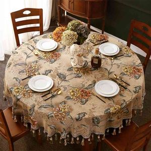 European Luxury Round Table Cloth Jacquard Cover with Tassel Embroidered cloth for Weddng/party Decorating 210626