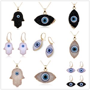 Fashion water Drop Eye druzy drusy necklaces Earrings gold plated Geometry faux natural stone resin necklace earrrings for women jewelry