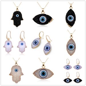 Mode Wassertropfen Auge Druzy Drusy Halsketten Ohrringe vergoldet Geometrie Faux Naturstein Harz Halskette Ohrringe für Frauen Schmuck