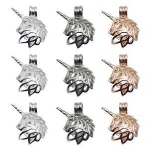 10pcs Trendy unicorn Pearl Cage Animal Pendants Aromatherapy Essential Oil Diffuser Necklace Locket For DIY Jewelry