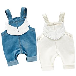 Jeans Jumpsuit Girl Patchwork Wing Three-Dimensional Pocket Kids Denim Overalls Autumn Baby Clothes For Girls 210417