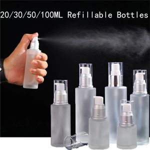 Frostat glasflaska Kosmetisk reseförpackning Refillerbar Lotion Mist Spray Pump Bottles Jars 20ml 30ml 40ml 60 ml 80 ml 100 ml kosmetikbehållare