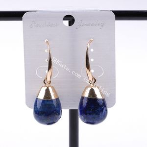 Guldpläterad Healing Rock Stone Teardrop Dangle Örhängen för Kvinnor Mode Multi-Color Natural Labradorite Quartz Crystal Gemstone Drop Hook Earring Reiki Smycken