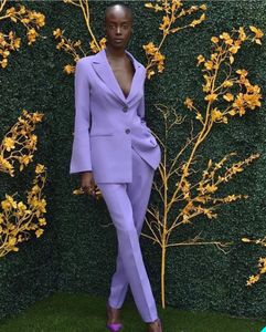 Модные весенне-зимние фиолетовые брючные костюмы для матери невесты, женские деловые деловые костюмы, комплекты из 2 предметов, офисная униформа2314