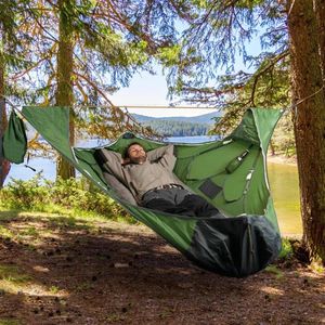Mobília de acampamento para área externa plana rede para dormir kit de suspensão para acampamento berço com rede para insetos de chuva