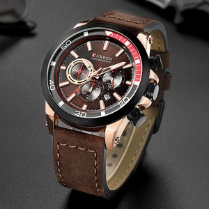 Men Watches CURREN Fashion Sport Watches Men's Leather Band Quartz Wristwatch Male Military Chronograph Clock Relogio Masculino 210517