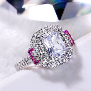 Klassische quadratische Princess-Schliff-Damenringe, ästhetische Hochzeit, Verlobung, Schmuck, stilvolle, vielseitige weibliche Accessoires