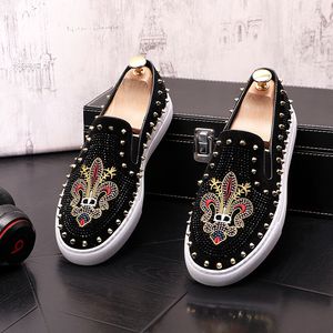 Luxury men Casual shoes Dress embroidery rivet Slip on Leather Thick bottom big size 38-43 loafer Driving party