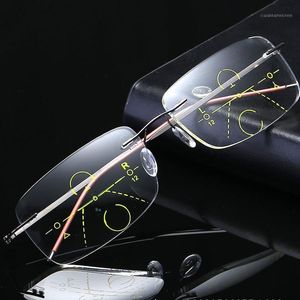 Sunglasses Flexible Rimless Progressive Pochromic Reading Glasses Multifocal High Quality Anti Blue Light Presbyopic Men Women