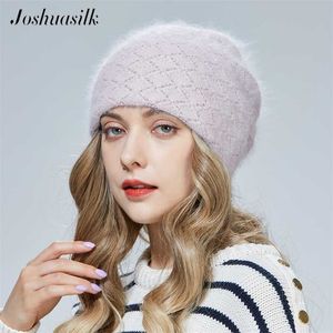 JOSHUASILK style Winte Angora Wool Warm hat Back three-dimensional knitting decoration 211119