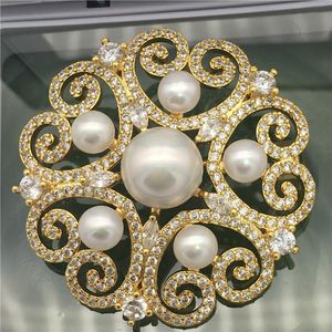 Pins, Brooches Wholesale Good Austria Zircon Inlay 5-7mm FW Quality White Pearl Brooch Scarf Clips Breastpin Pendant