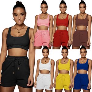 New Summer tracksuits Women jogger suit tank top crop top+shorts fitness two piece set plus size 2XL outfits black blue sportswear sleeveless T-shirt+shorts 5378