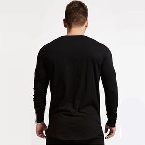 Casual z długim rękawem T-shirt mężczyźni fitness bawełna t shirt męski siłownia trening skinny tee koszulki topy wiosna nowy bieg sportowy y0322